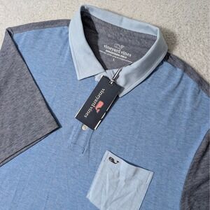 NEW! Vineyard Vines Polo Mens L Blue Gray Edgartown Colorblock Stretch S/S $80